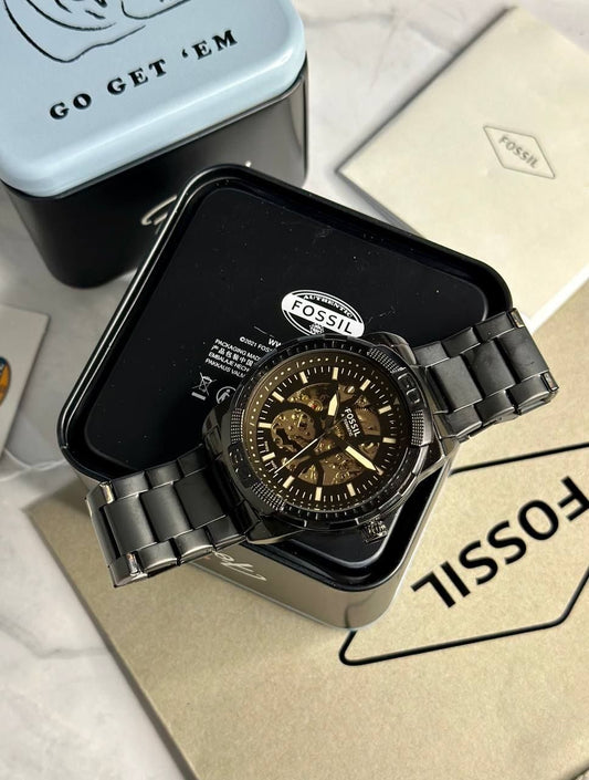Fossil Mecha Black – See-Through Dial, Steel Masterpiece